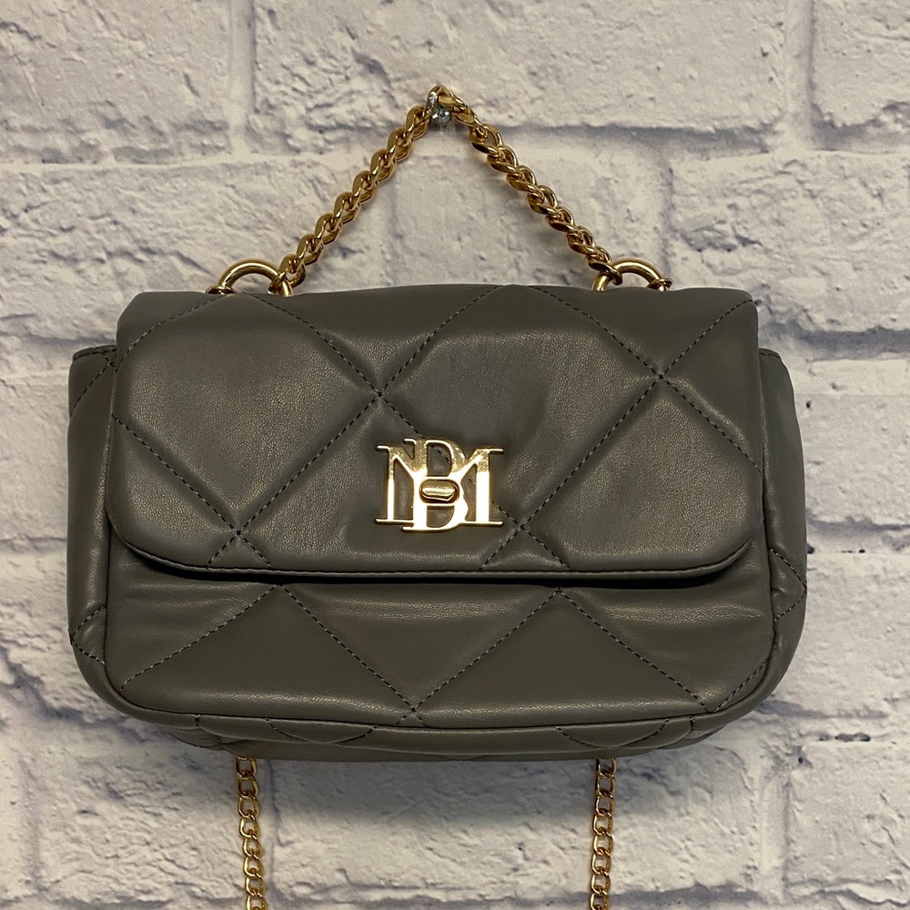 Badgley Mischka Dark Gray Quilted Crossbody Bag with Gold Accents